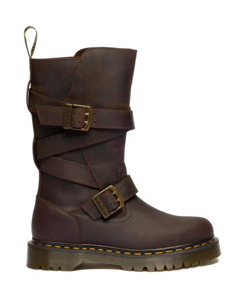 Anistone Two Strap Crazy Horse Leather Biker Boots