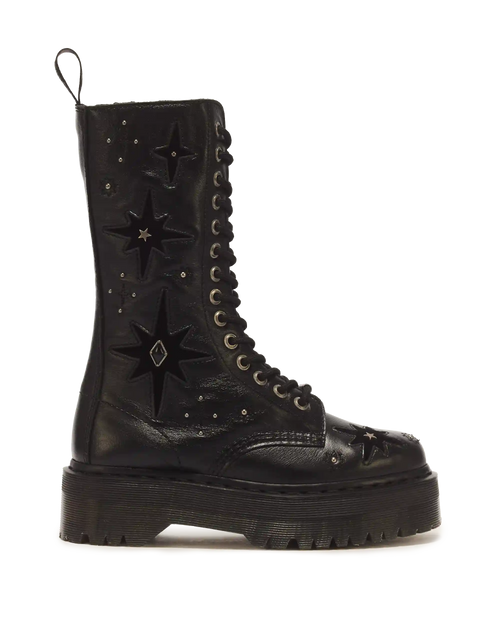 1B99 Whimsy Goth 14 Eye Leather & Velvet Lace Up Boots