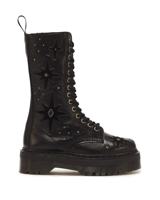 1B99 Whimsy Goth 14 Eye Leather & Velvet Lace Up Boots