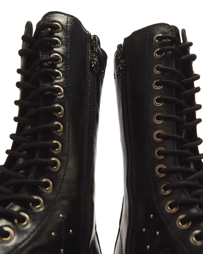 1B99 Whimsy Goth 14 Eye Leather & Velvet Lace Up Boots