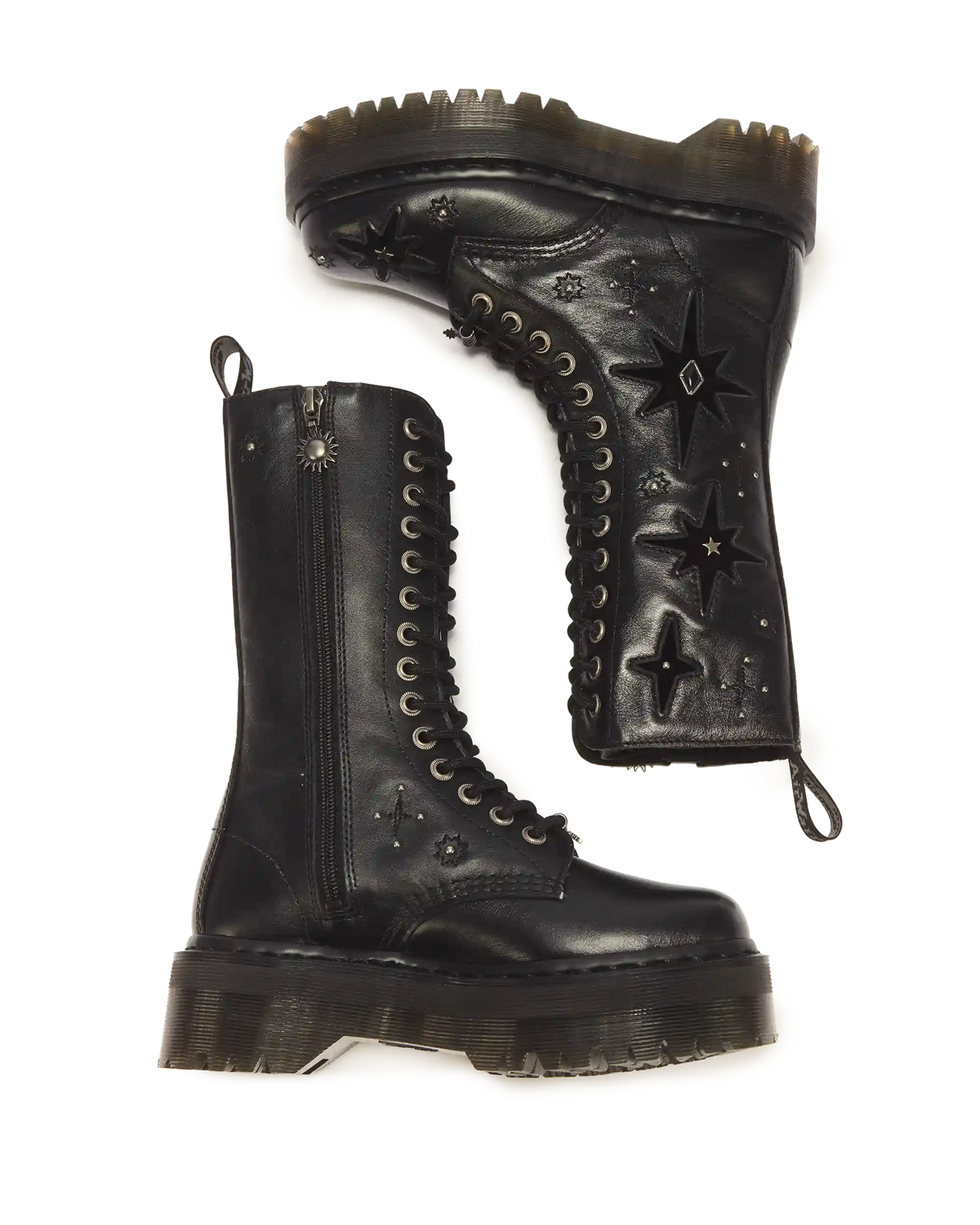 1B99 Whimsy Goth 14 Eye Leather & Velvet Lace Up Boots