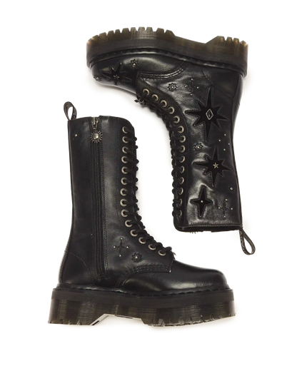 1B99 Whimsy Goth 14 Eye Leather & Velvet Lace Up Boots