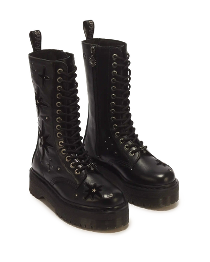 1B99 Whimsy Goth 14 Eye Leather & Velvet Lace Up Boots