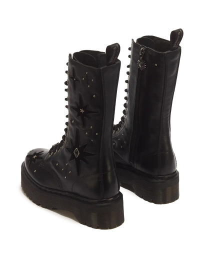1B99 Whimsy Goth 14 Eye Leather & Velvet Lace Up Boots