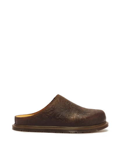 San Floral Emboss Crazy Horse Leather Mules