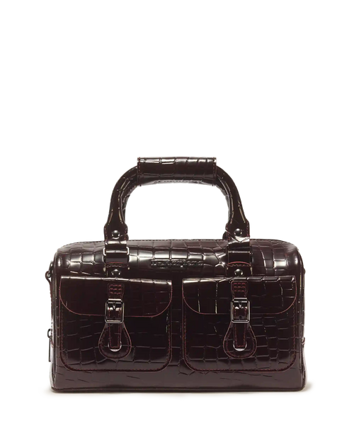 Top Handle Croc Emboss Leather Bag