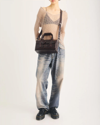 Top Handle Croc Emboss Leather Bag