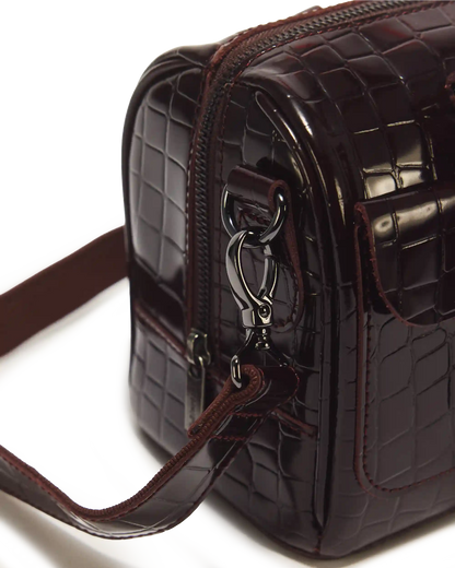 Top Handle Croc Emboss Leather Bag