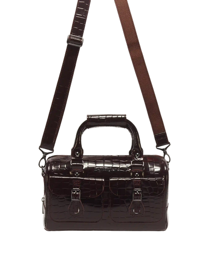 Top Handle Croc Emboss Leather Bag