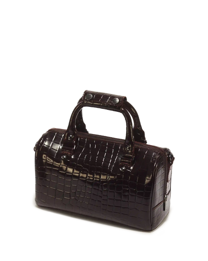 Top Handle Croc Emboss Leather Bag