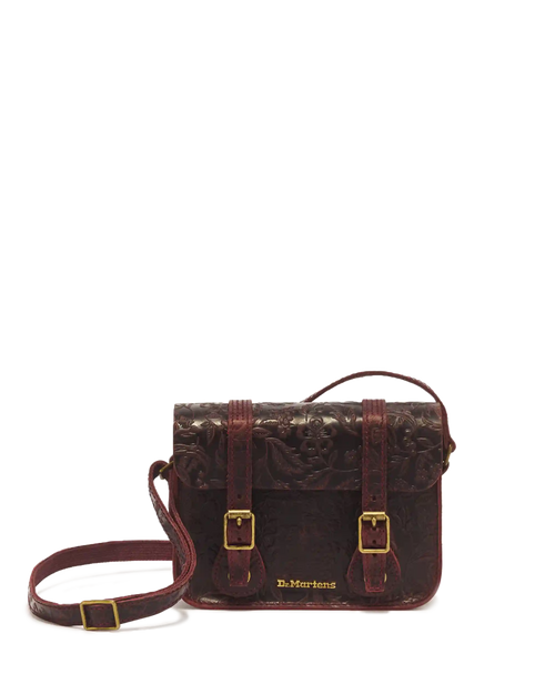 7" Floral Emboss Crazy Horse Leather Satchel