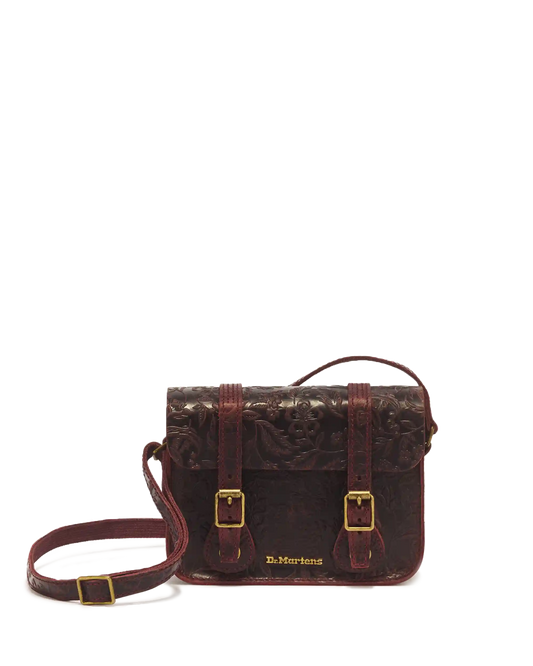 7" Floral Emboss Crazy Horse Leather Satchel