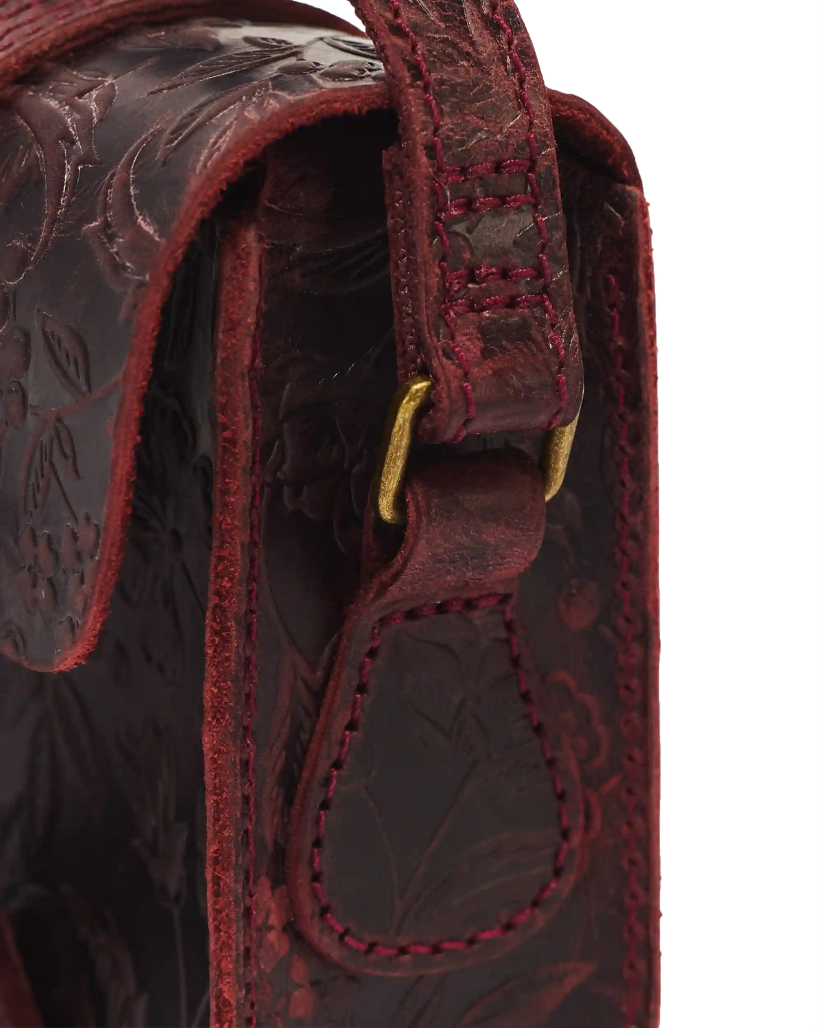 7" Floral Emboss Crazy Horse Leather Satchel
