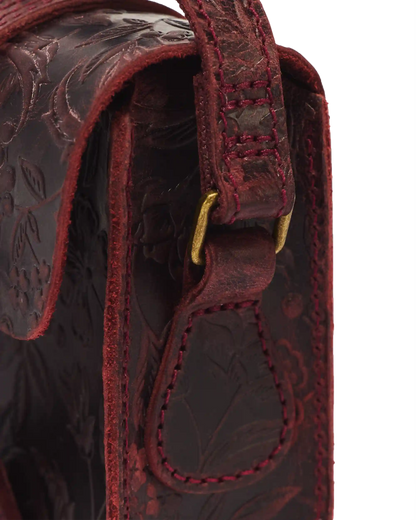 7" Floral Emboss Crazy Horse Leather Satchel