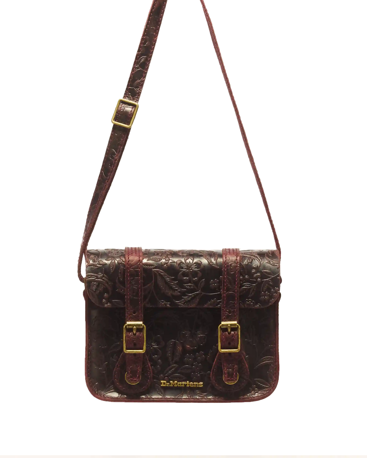 7" Floral Emboss Crazy Horse Leather Satchel