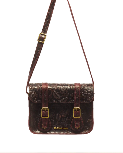 7" Floral Emboss Crazy Horse Leather Satchel