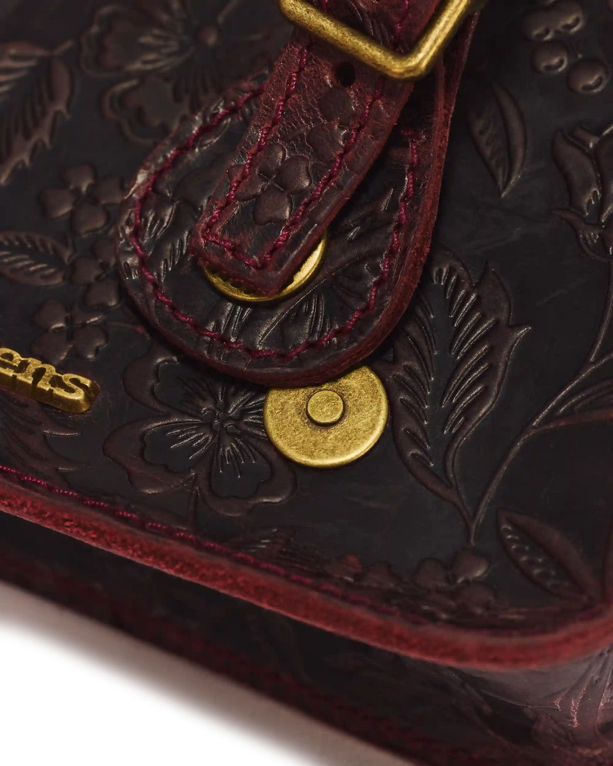7" Floral Emboss Crazy Horse Leather Satchel