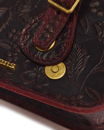 7" Floral Emboss Crazy Horse Leather Satchel