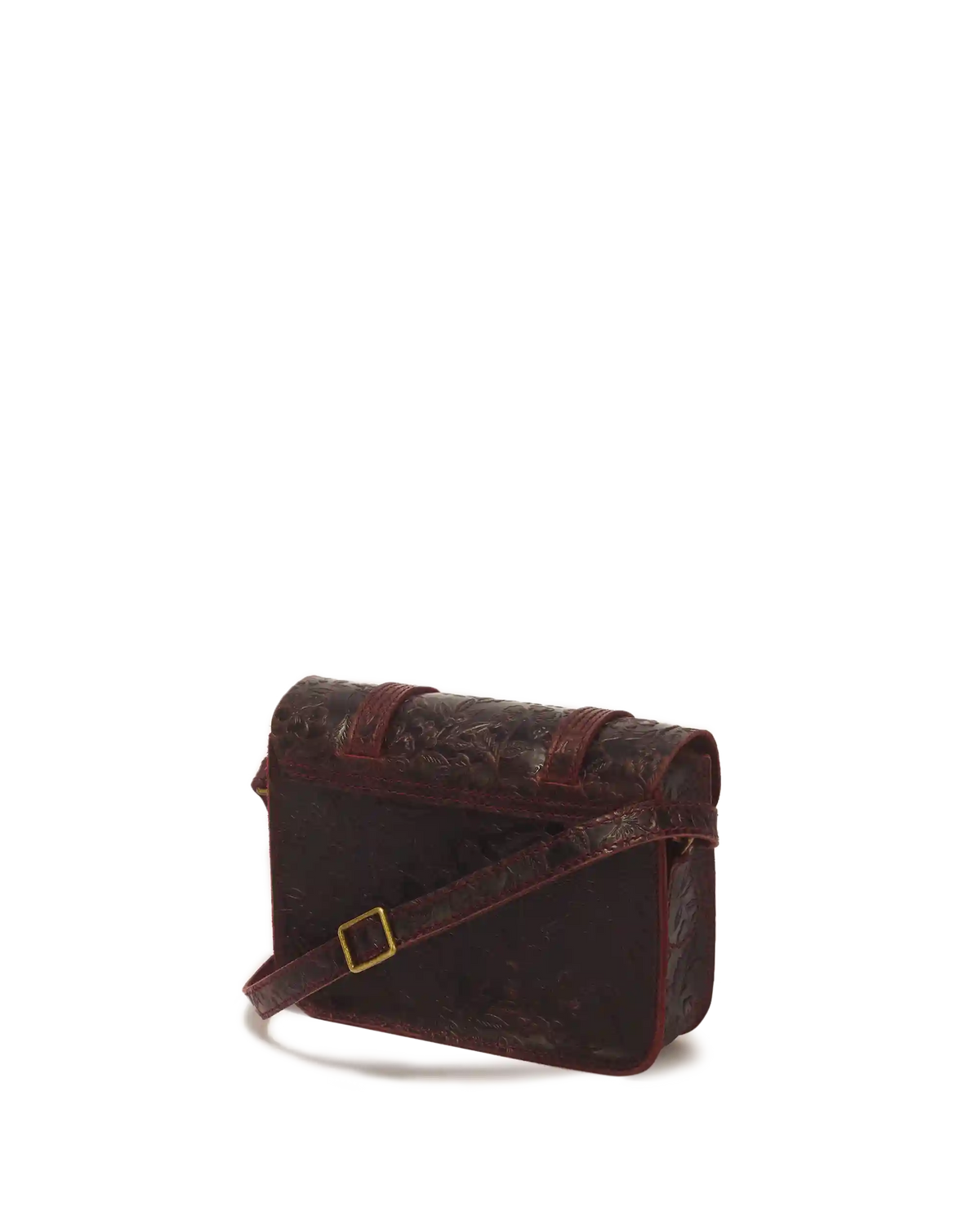 7" Floral Emboss Crazy Horse Leather Satchel