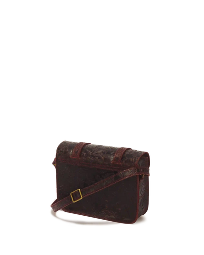 7" Floral Emboss Crazy Horse Leather Satchel