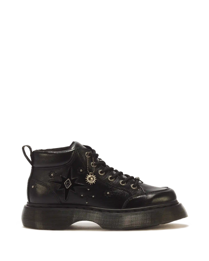 Buzz Whimsy Goth 6 Eye Leather & Velvet Lace Up Boots