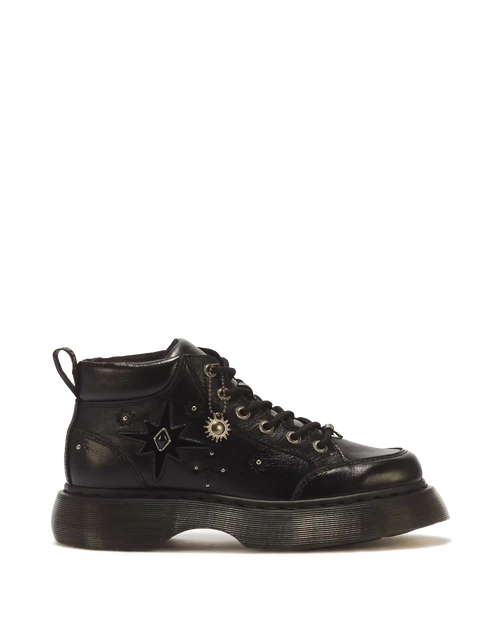 Buzz Whimsy Goth 6 Eye Leather & Velvet Lace Up Boots