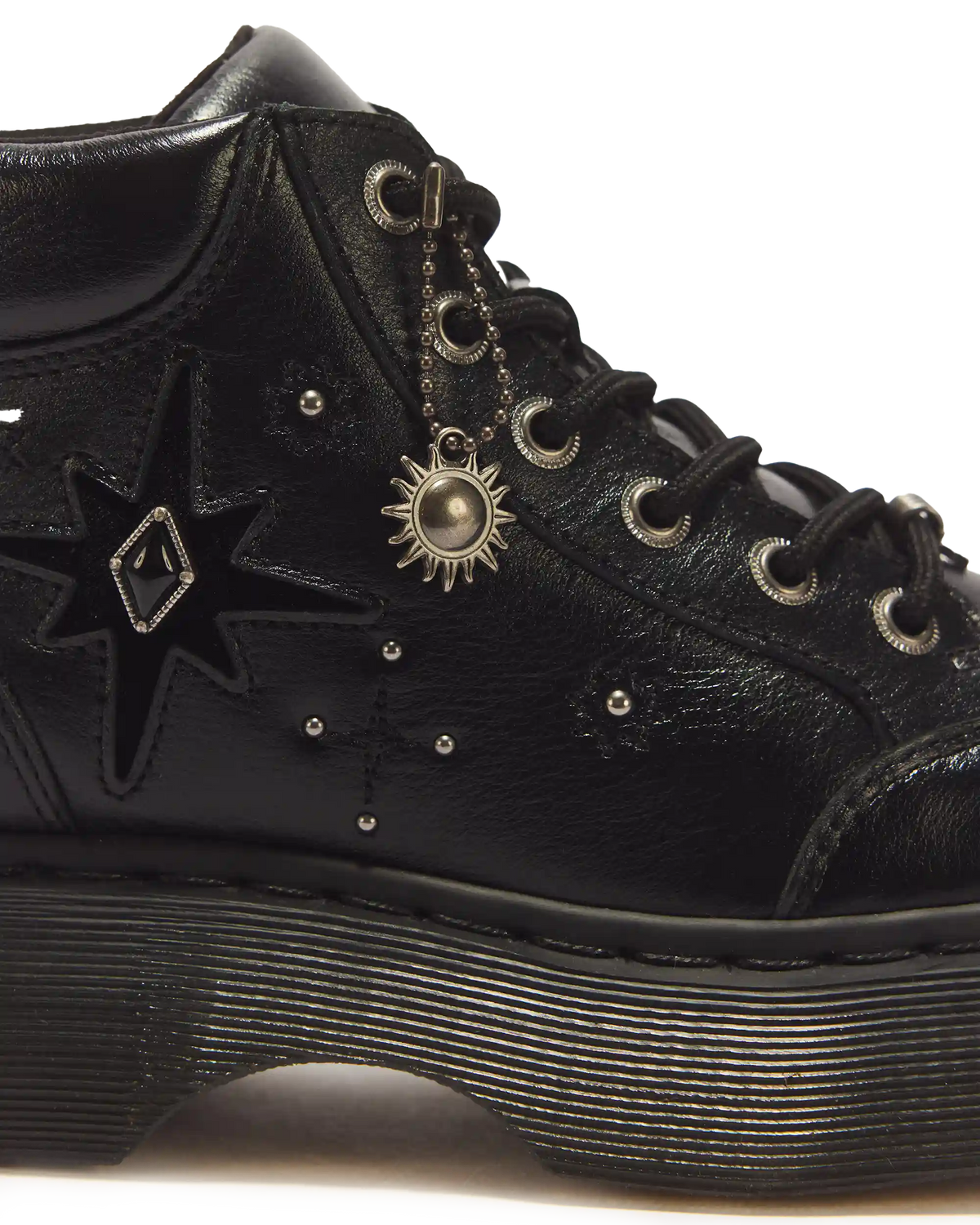 Buzz Whimsy Goth 6 Eye Leather & Velvet Lace Up Boots