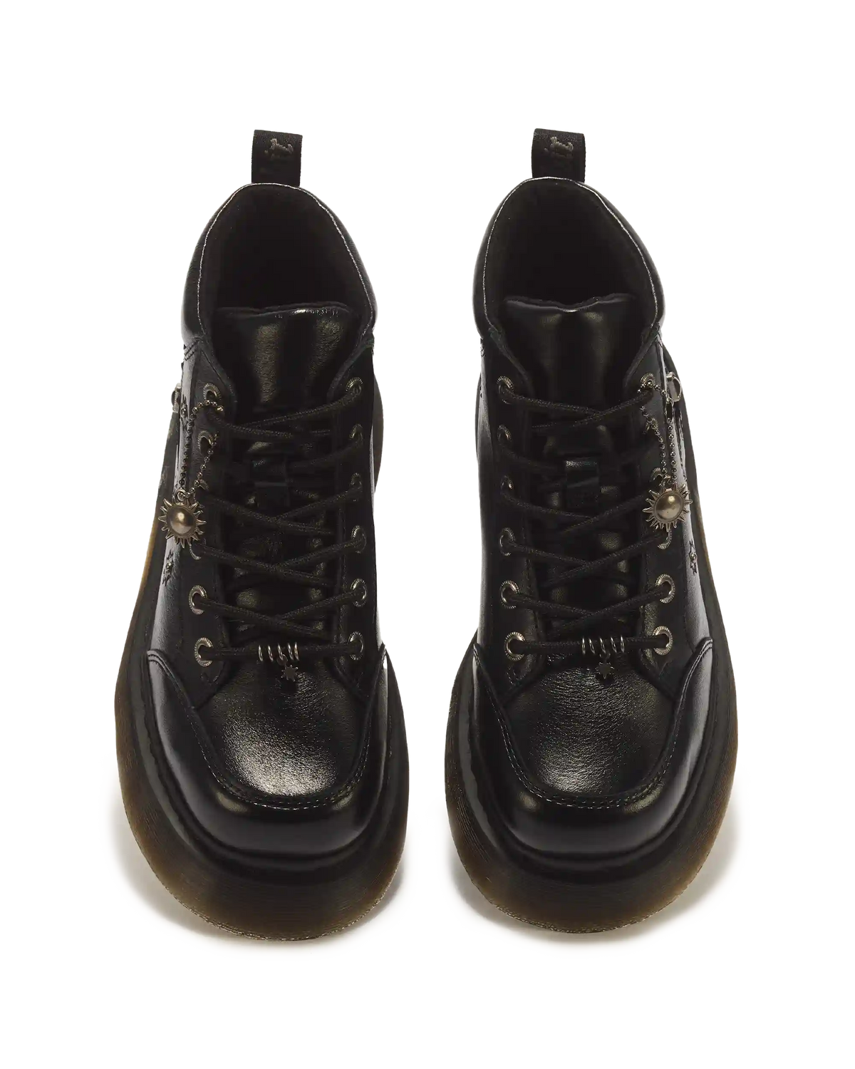 Buzz Whimsy Goth 6 Eye Leather & Velvet Lace Up Boots