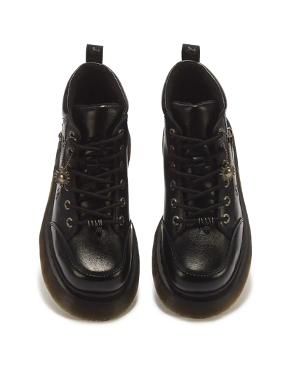 Buzz Whimsy Goth 6 Eye Leather & Velvet Lace Up Boots
