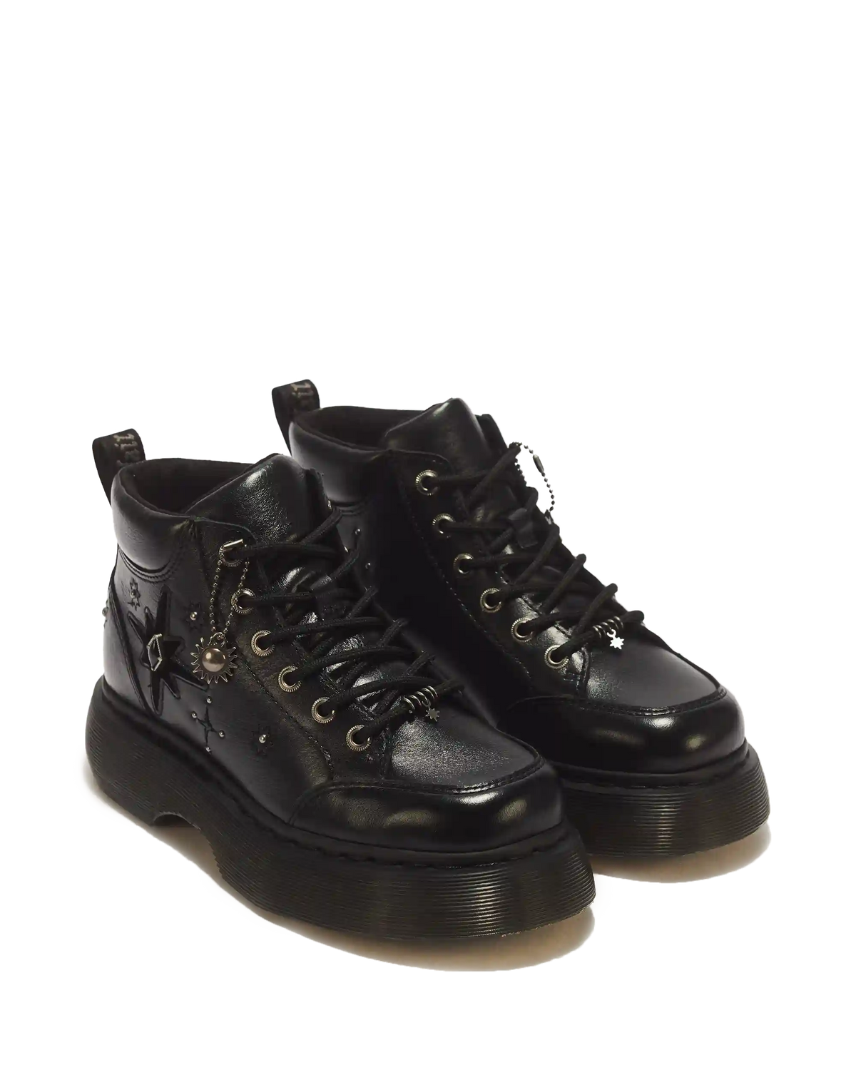 Buzz Whimsy Goth 6 Eye Leather & Velvet Lace Up Boots
