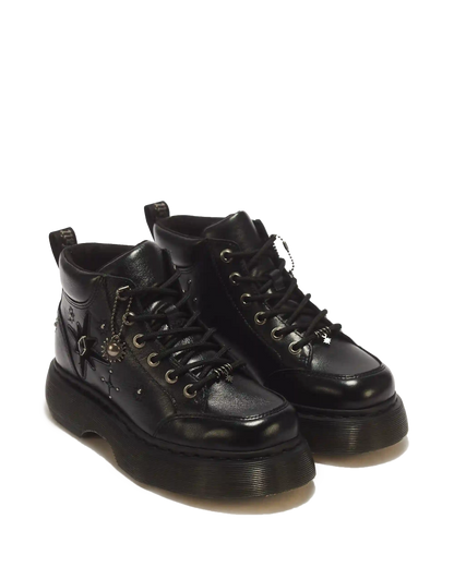 Buzz Whimsy Goth 6 Eye Leather & Velvet Lace Up Boots