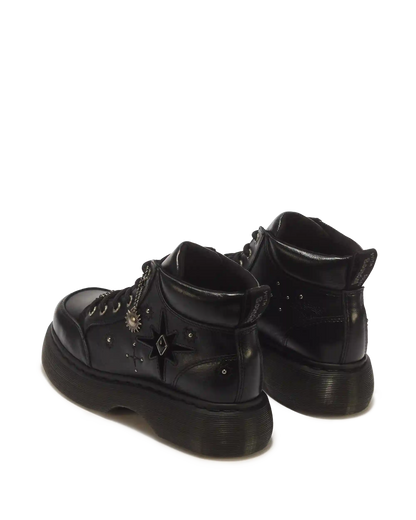 Buzz Whimsy Goth 6 Eye Leather & Velvet Lace Up Boots