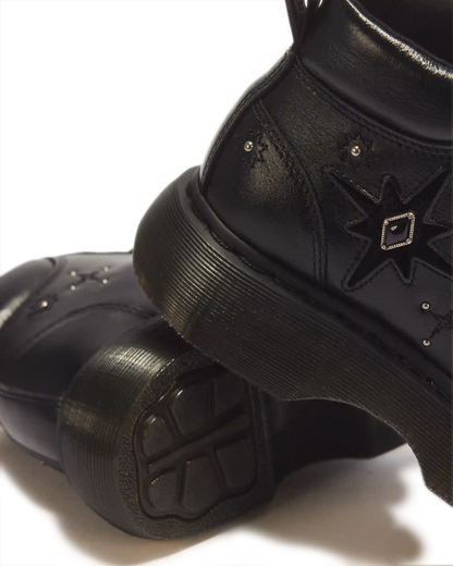 Buzz Whimsy Goth 6 Eye Leather & Velvet Lace Up Boots