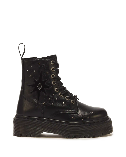 Jadon Whimsy Goth 8 Eye Leather & Velvet Lace Up Platform Boots