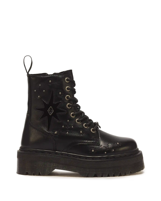 Jadon Whimsy Goth 8 Eye Leather & Velvet Lace Up Platform Boots