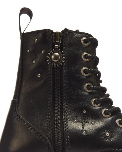 Jadon Whimsy Goth 8 Eye Leather & Velvet Lace Up Platform Boots