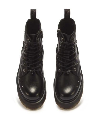 Jadon Whimsy Goth 8 Eye Leather & Velvet Lace Up Platform Boots