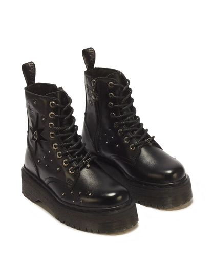 Jadon Whimsy Goth 8 Eye Leather & Velvet Lace Up Platform Boots